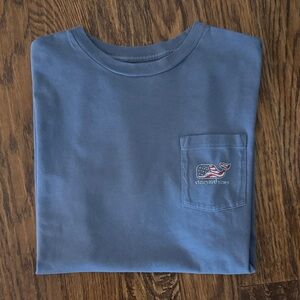 Vineyard Vines Blue Tee with American Flag Logo